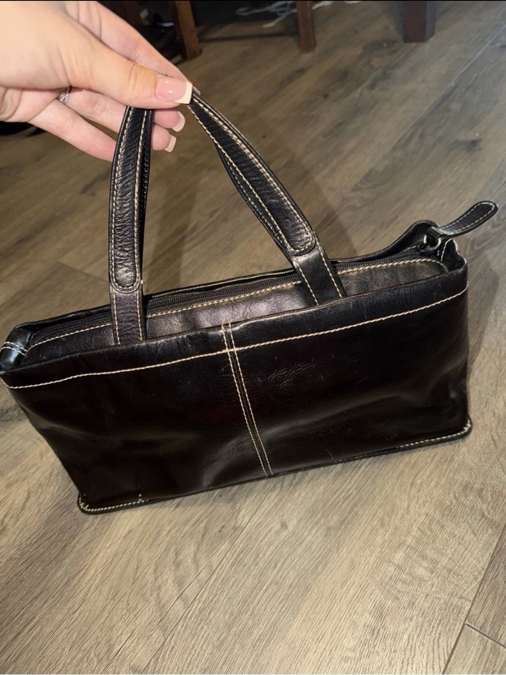 Kenneth Cole Black Leather Mini Tote with Contrast Stitching